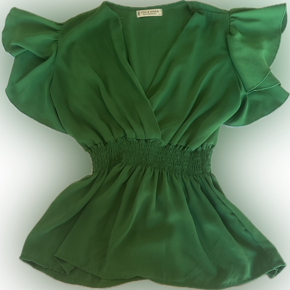 Jon & Anna Emerald Ruffle Sleeve Blouse